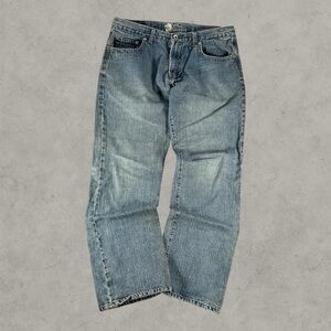 Machine Jeans Mens 34x32 Blue Y2K Baggy Wide-Leg Grunge Hip Hop 2000s Loose